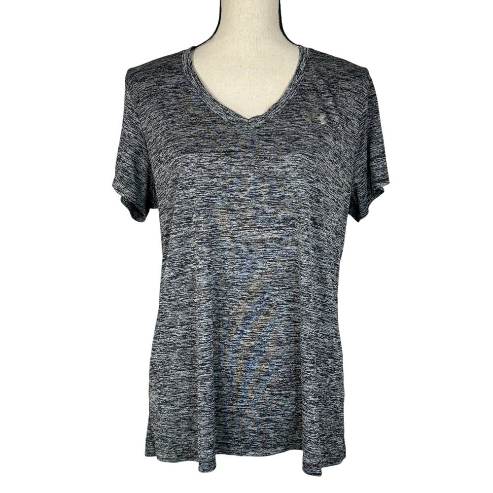 Under Armour X-Large Loose Fit Top Heat Gear V-Neck Stretch Quick Dry Black Gray